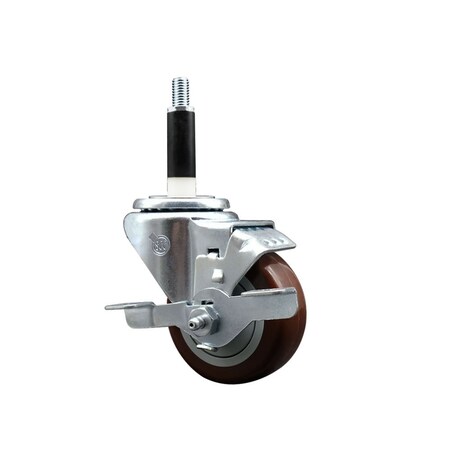 Service Caster 3'' Maroon Poly Swivel 3/4'' Expanding Stem Caster with Brake SCC-EX20S314-PPUB-MRN-TLB-34
